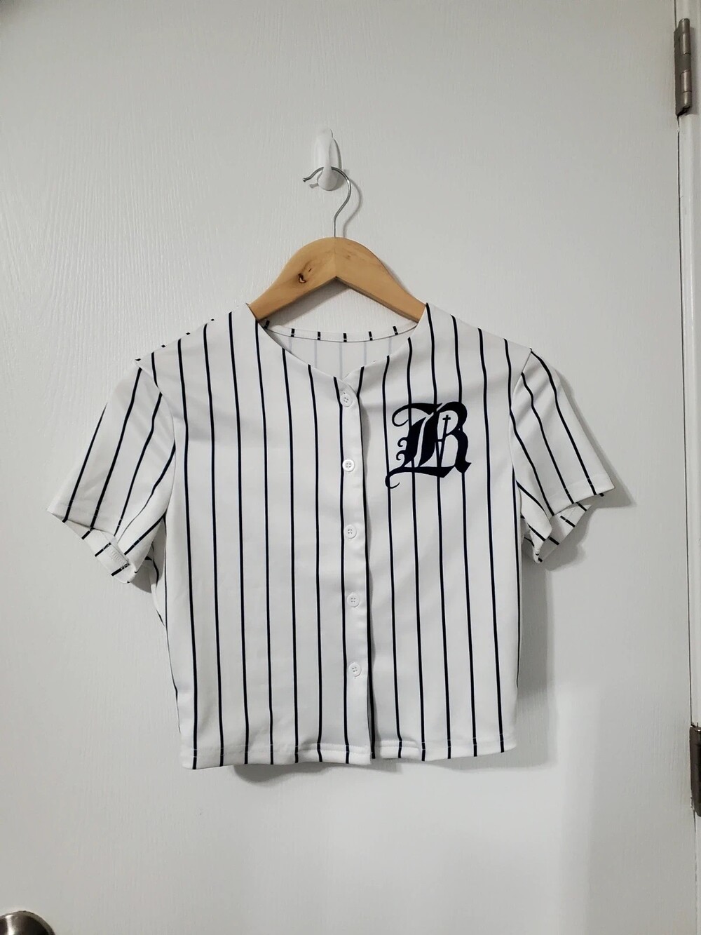 White & Black Pinstripe Button-Up Crop Top